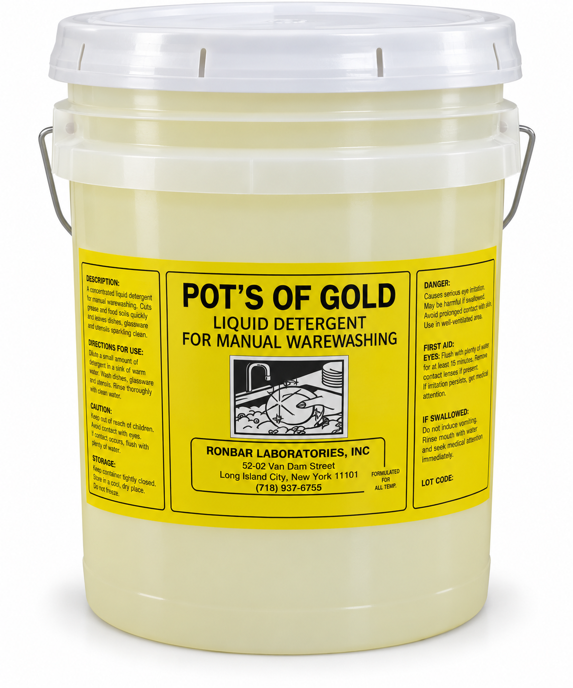 Pots of Gold Liquid Detergent for Manual Warewashing by Ronbar Laboratories